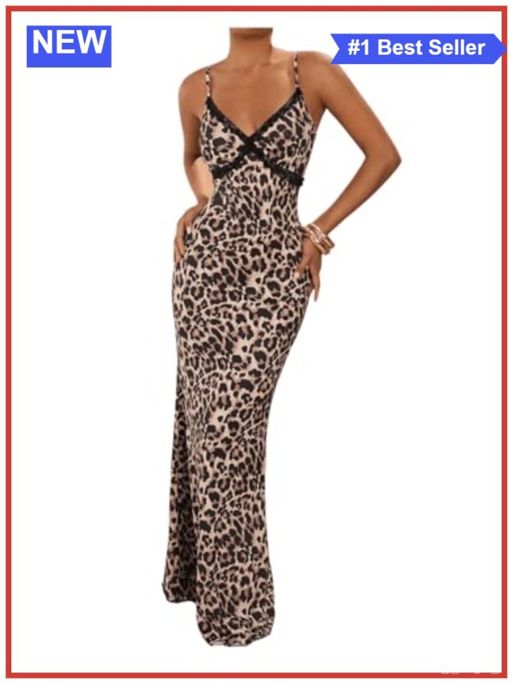 Lace Leopard Maxi Dress Spaghetti Strap Bodycon Party Summer Night Out